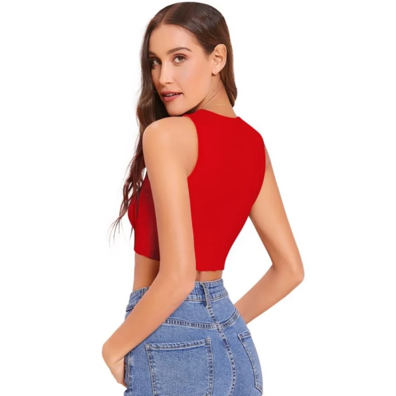Generic Women's Polyester Solid Sleeveless Round Neck Top (Red) - Image 6