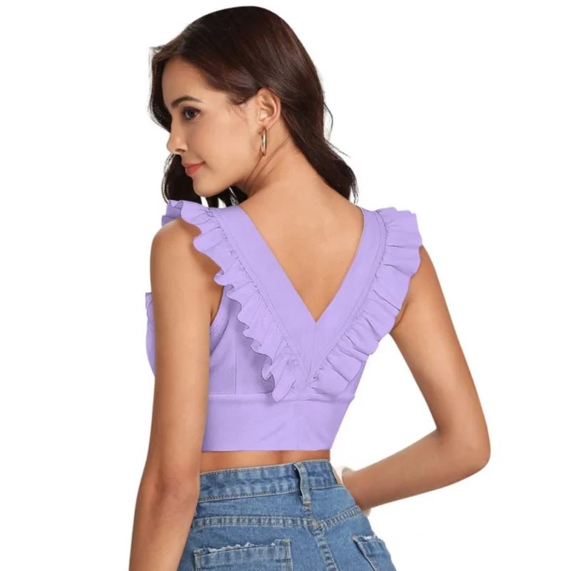 Generic Women's Polyester Solid Sleeveless Shoulder Straps Top (Purple) - Image 3