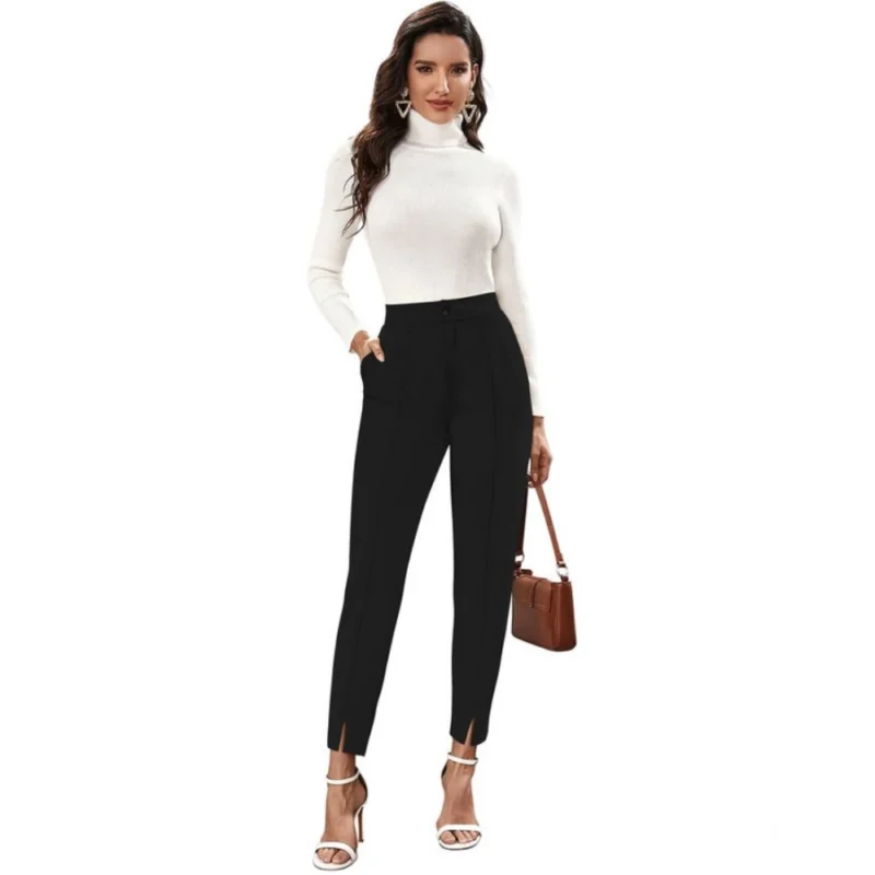 Generic Women's Polyester Solid With Pocket Pant (Black) - Image 3