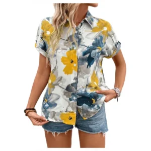 Generic Women's Casual Rayon Short Sleeve Printed Collar Neck Shirt (Multicolor)