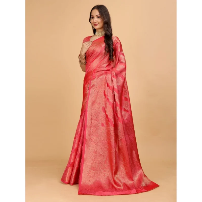 Generic Women's Organza Woven Saree With Unstitched Blouse (Beige, 5.5Mtrs) - Image 3