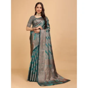 Generic Women's Organza Woven Saree With Unstitched Blouse (Green, 5.5Mtrs)