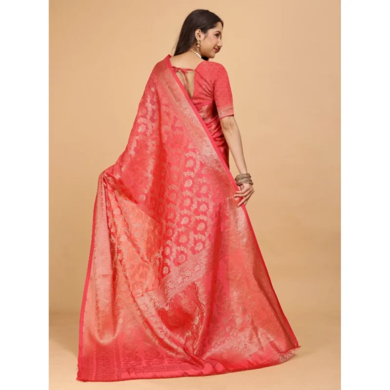 Generic Women's Organza Woven Saree With Unstitched Blouse (Magenta, 5.5Mtrs) - Image 4