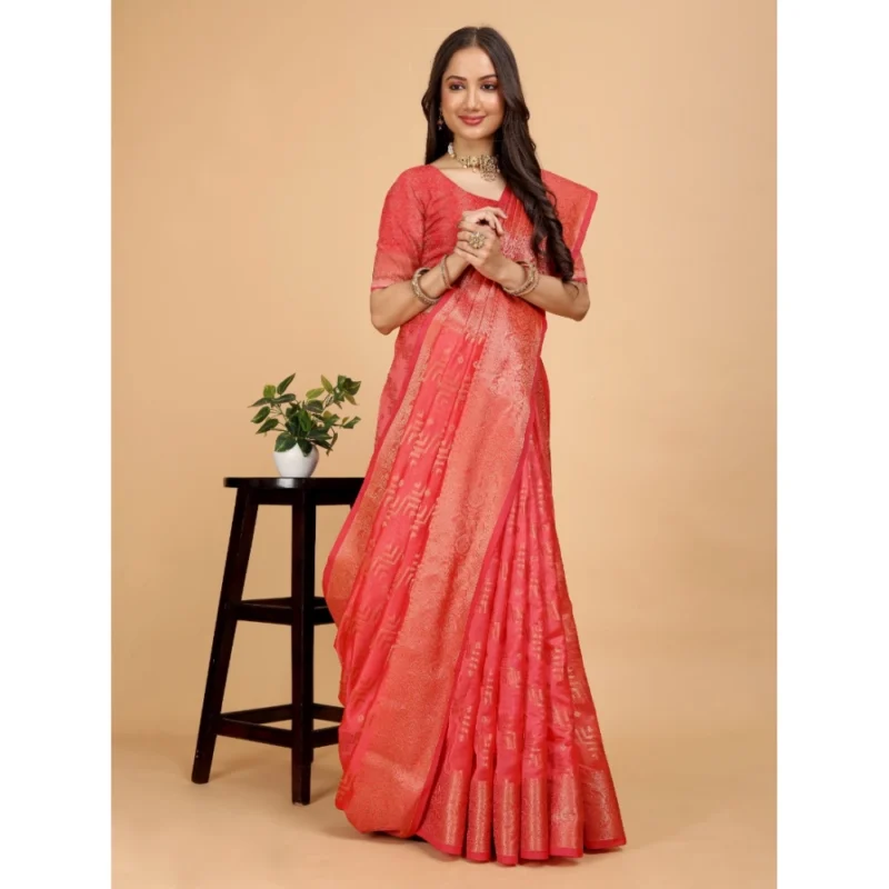 Generic Women's Organza Woven Saree With Unstitched Blouse (Beige, 5.5Mtrs) - Image 2