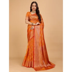 Generic Women's Organza Woven Saree With Unstitched Blouse (Green, 5.5Mtrs)