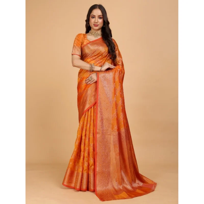 Generic Women's Organza Woven Saree With Unstitched Blouse (Green, 5.5Mtrs)