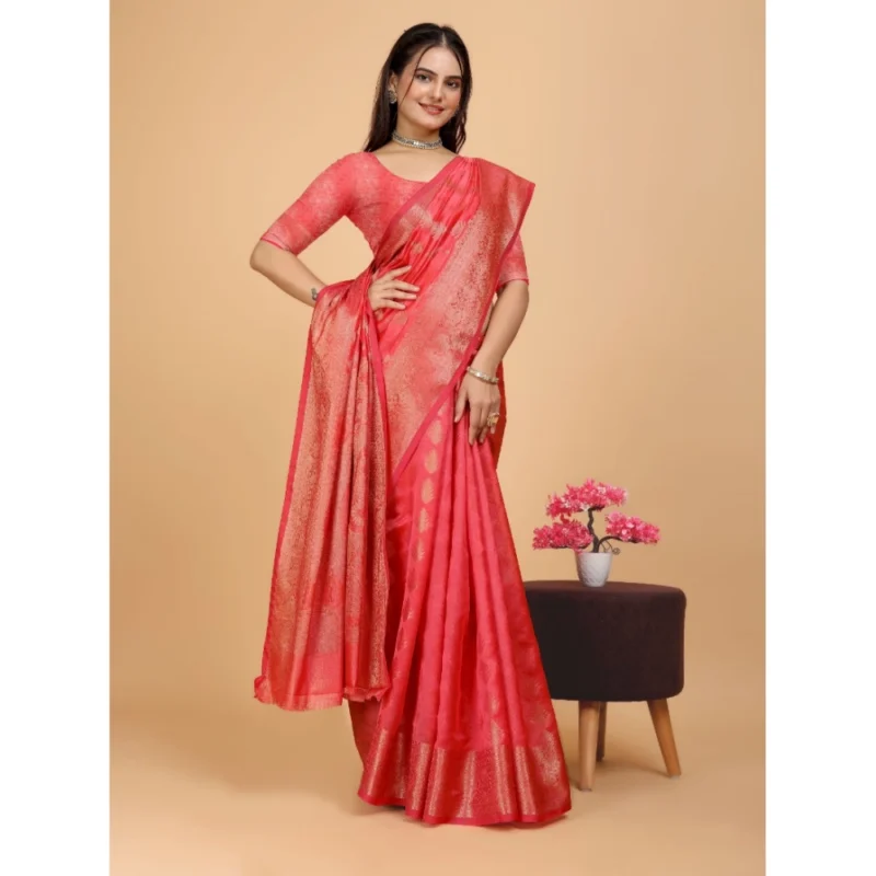 Generic Women's Organza Woven Saree With Unstitched Blouse (Beige, 5.5Mtrs) - Image 2