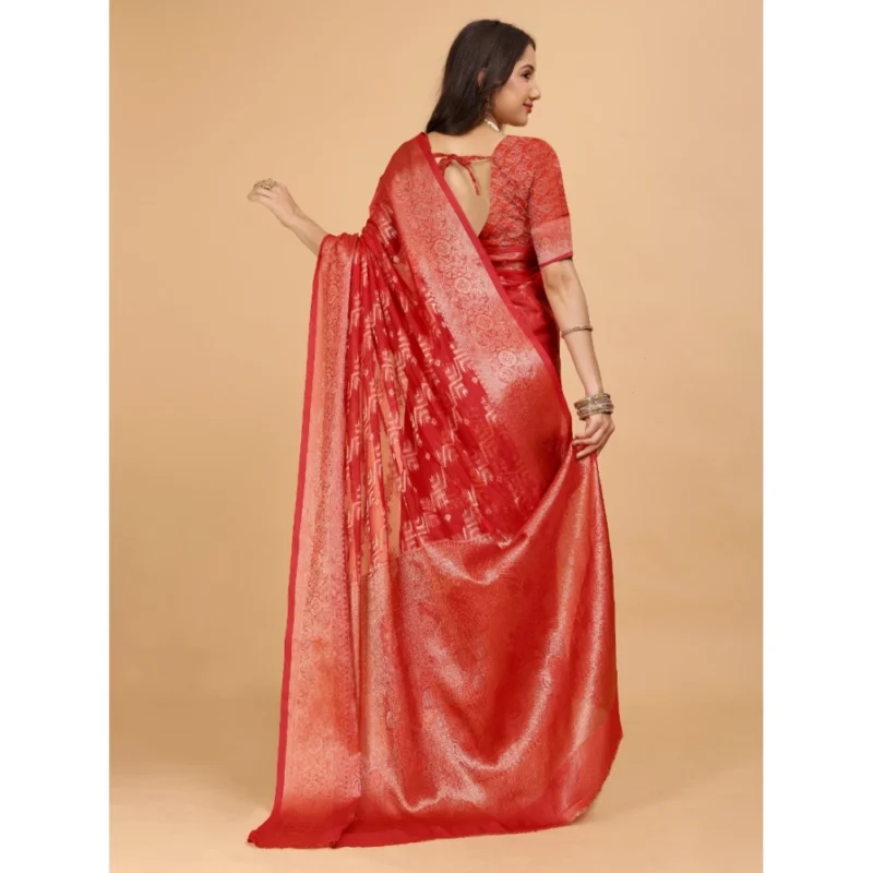Generic Women's Organza Woven Saree With Unstitched Blouse (Red, 5.5Mtrs) - Image 4
