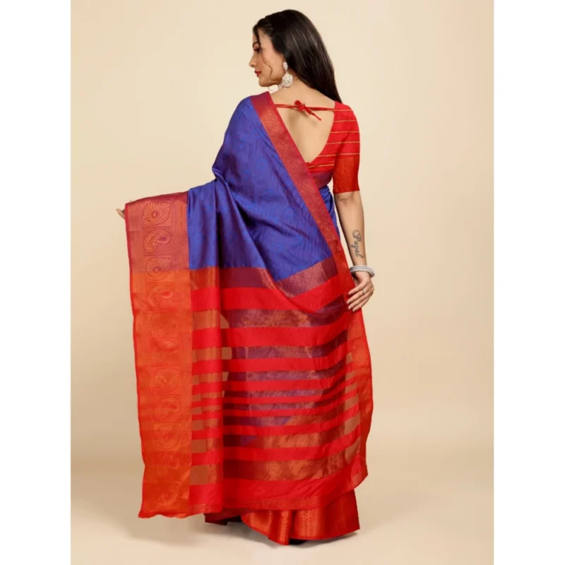Generic Women's Organza Woven Saree With Unstitched Blouse (Blue, 5.5Mtrs) - Image 3