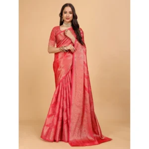 Generic Women's Organza Woven Saree With Unstitched Blouse (Beige, 5.5Mtrs)