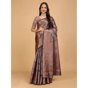 Generic Women's Organza Woven Saree With Unstitched Blouse (Grey, 5.5Mtrs)