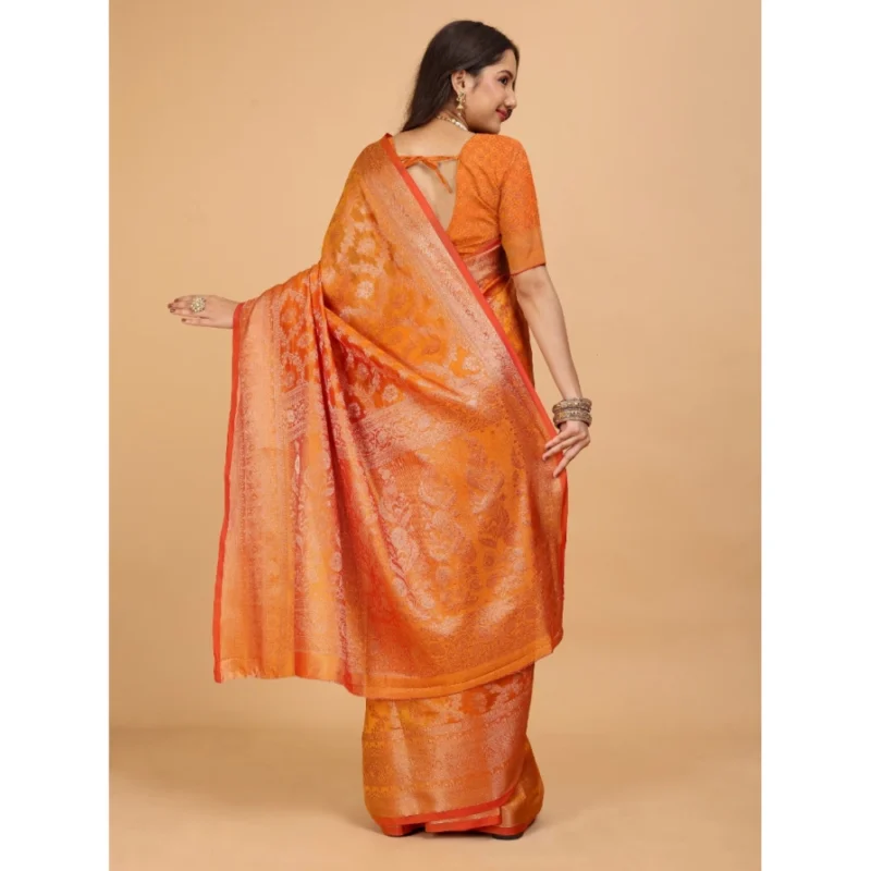 Generic Women's Organza Woven Saree With Unstitched Blouse (Mustard, 5.5Mtrs) - Image 3