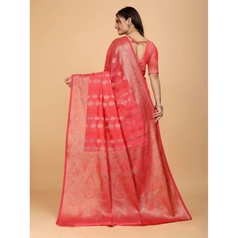 Generic Women's Organza Woven Saree With Unstitched Blouse (Beige, 5.5Mtrs) - Image 4