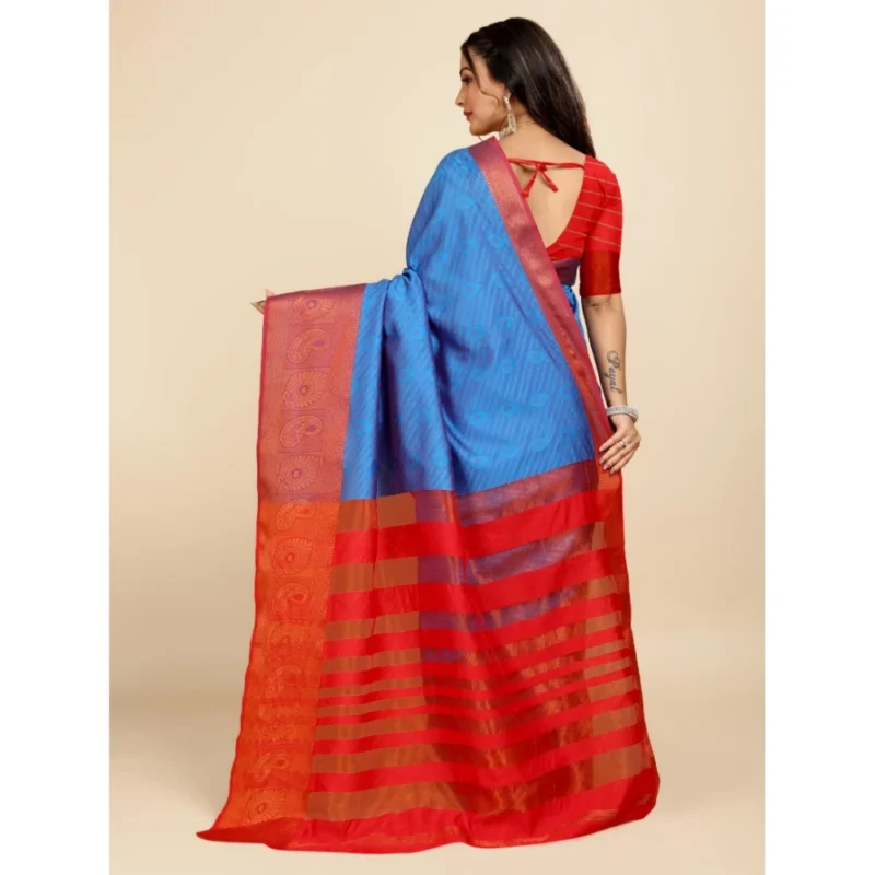 Generic Women's Organza Woven Saree With Unstitched Blouse (Light Blue, 5.5Mtrs) - Image 4