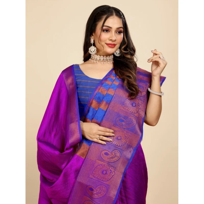 Generic Women's Organza Woven Saree With Unstitched Blouse (Purple, 5.5Mtrs) - Image 3