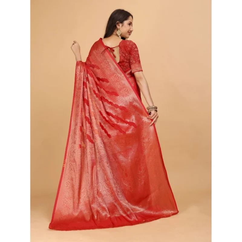 Generic Women's Organza Woven Saree With Unstitched Blouse (Red, 5.5Mtrs) - Image 4