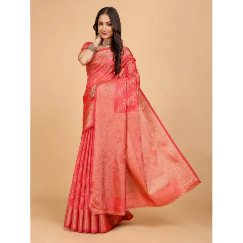 Generic Women's Organza Woven Saree With Unstitched Blouse (Beige, 5.5Mtrs) - Image 3
