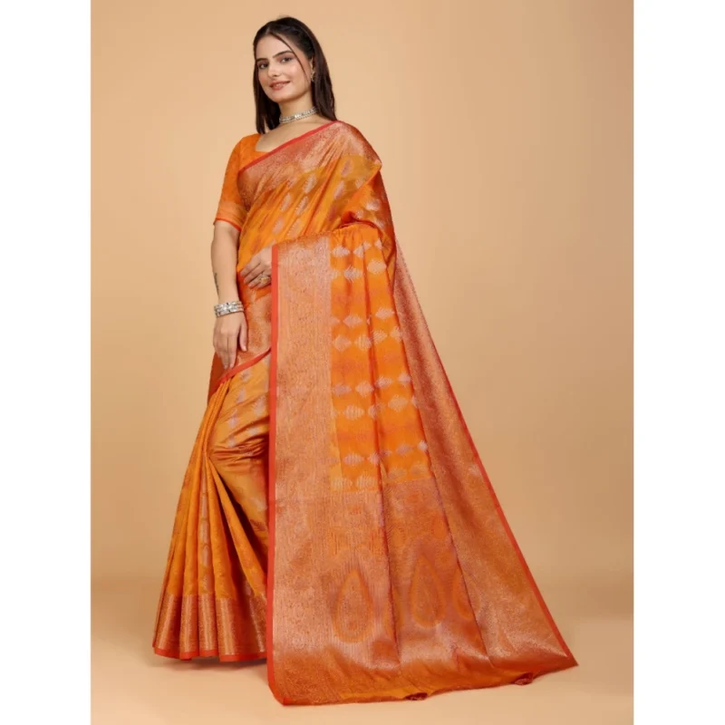 Generic Women's Organza Woven Saree With Unstitched Blouse (Mustard, 5.5Mtrs) - Image 2