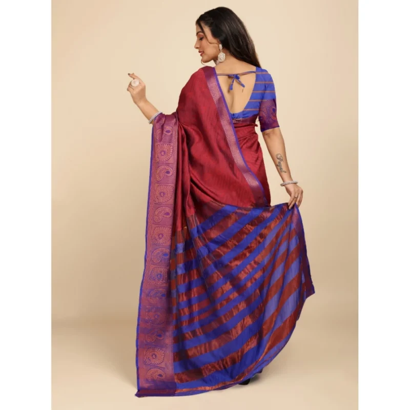 Generic Women's Organza Woven Saree With Unstitched Blouse (Maroon, 5.5Mtrs) - Image 3