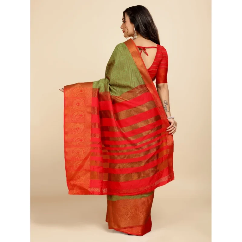 Generic Women's Organza Woven Saree With Unstitched Blouse (Light Green, 5.5Mtrs) - Image 2