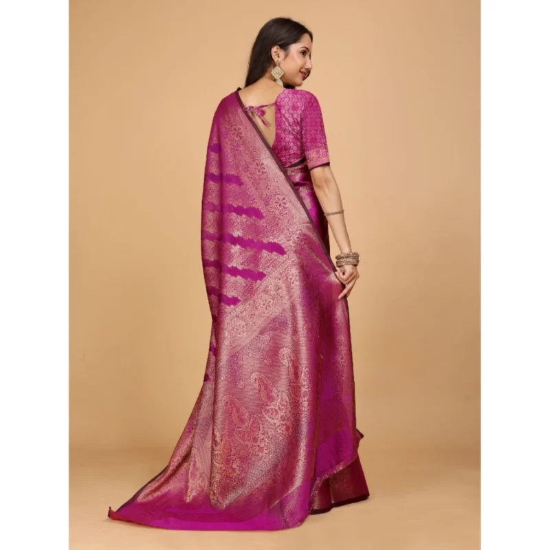 Generic Women's Organza Woven Saree With Unstitched Blouse (Pink, 5.5Mtrs) - Image 4
