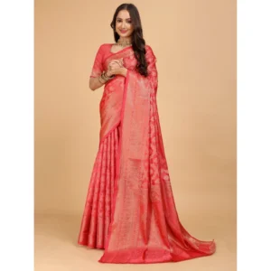 Generic Women's Organza Woven Saree With Unstitched Blouse (Magenta, 5.5Mtrs)