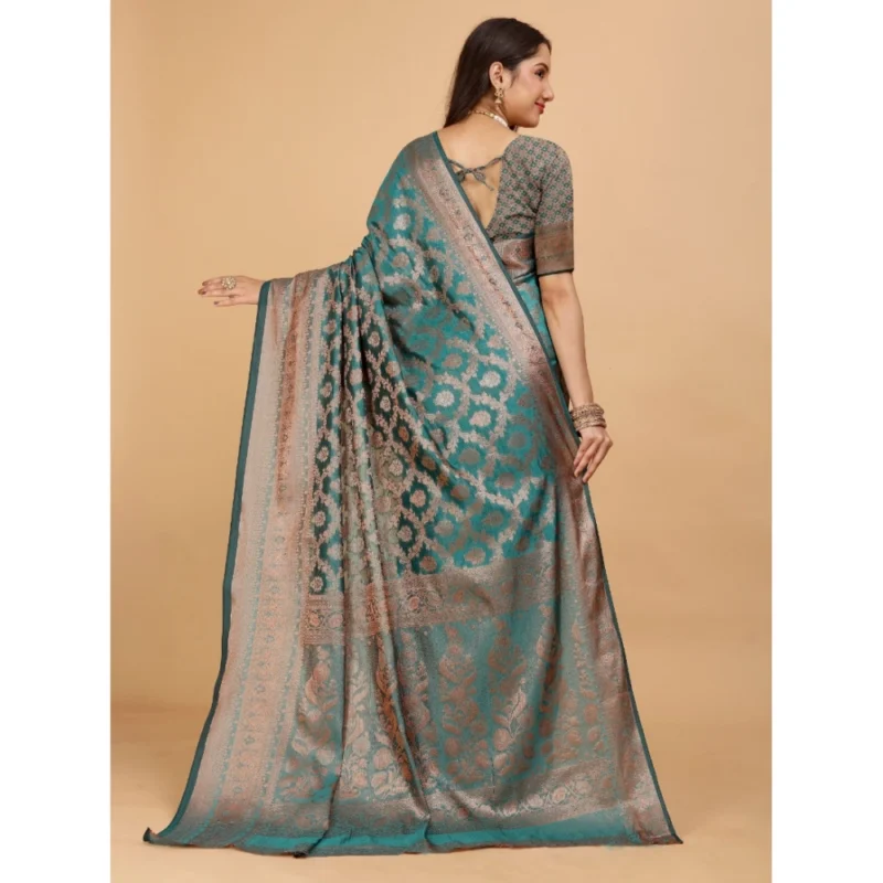 Generic Women's Organza Woven Saree With Unstitched Blouse (Green, 5.5Mtrs) - Image 4