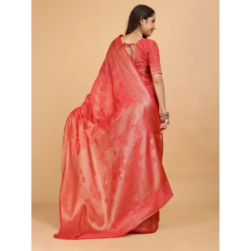 Generic Women's Organza Woven Saree With Unstitched Blouse (Beige, 5.5Mtrs) - Image 4
