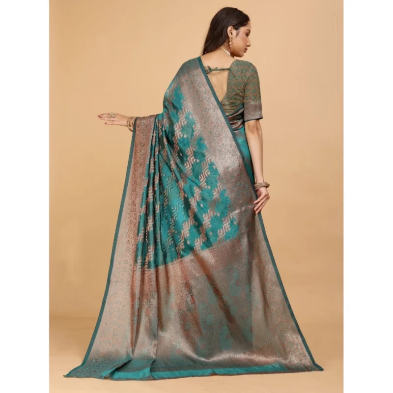 Generic Women's Organza Woven Saree With Unstitched Blouse (Blue-Grey, 5.5Mtrs) - Image 4