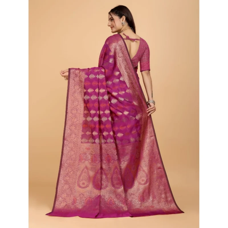 Generic Women's Organza Woven Saree With Unstitched Blouse (Pink, 5.5Mtrs) - Image 4
