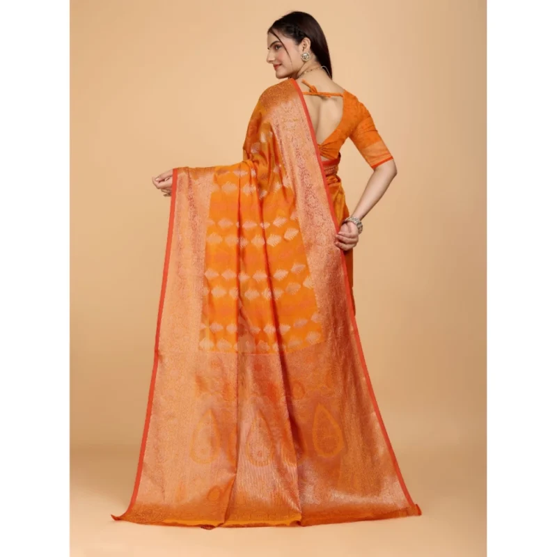Generic Women's Organza Woven Saree With Unstitched Blouse (Mustard, 5.5Mtrs) - Image 4
