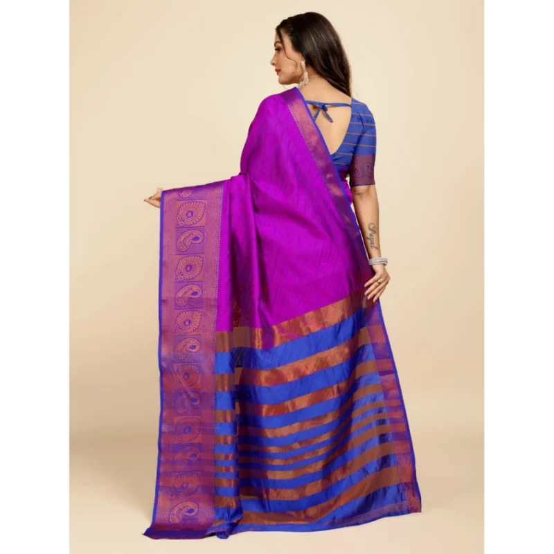 Generic Women's Organza Woven Saree With Unstitched Blouse (Purple, 5.5Mtrs) - Image 2