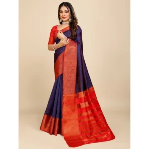 Generic Women's Organza Woven Saree With Unstitched Blouse (Dark Blue, 5.5Mtrs)