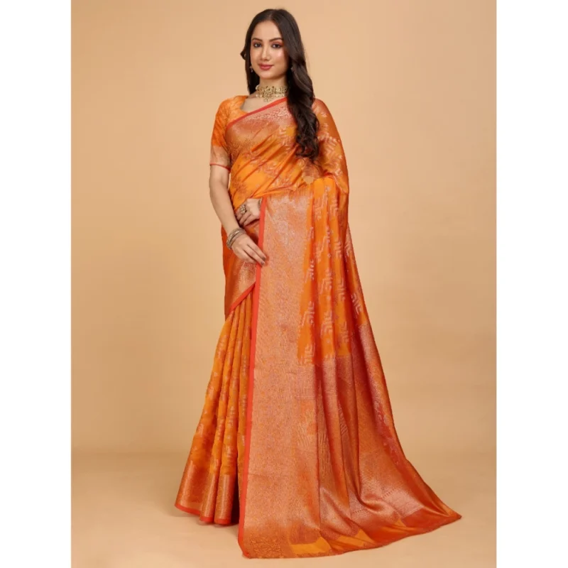 Generic Women's Organza Woven Saree With Unstitched Blouse (Green, 5.5Mtrs) - Image 2