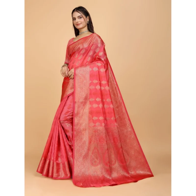 Generic Women's Organza Woven Saree With Unstitched Blouse (Beige, 5.5Mtrs) - Image 3