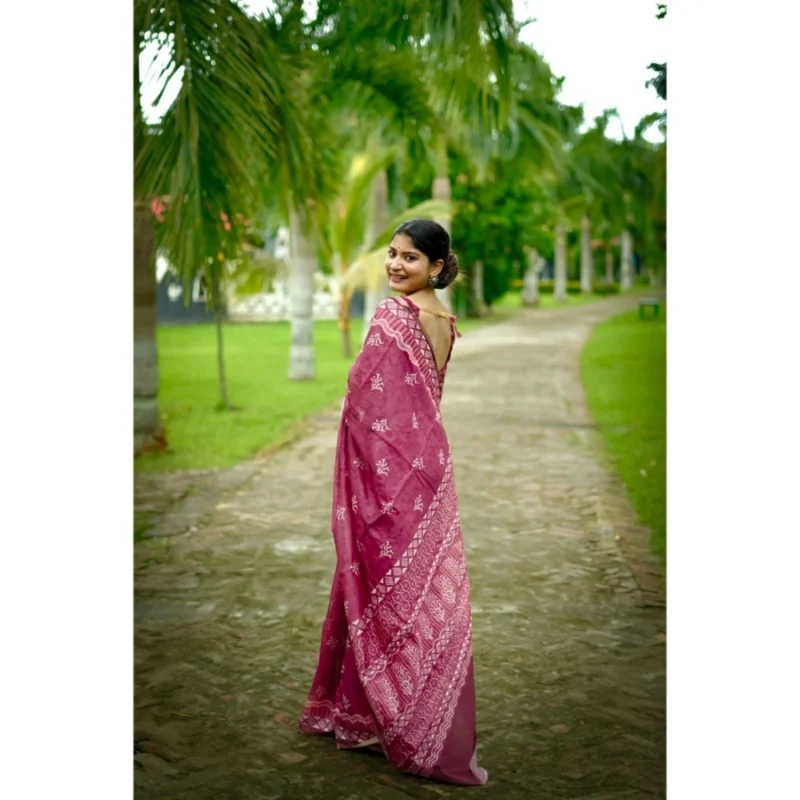 Generic Women's Cotton Printed Saree With Unstitched Blouse (Red, 5.5 Mtr) - Image 3