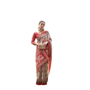 Generic Women's Tussar Silk Printed Saree With Unstitched Blouse (Maroon, 5.5 Mtr)