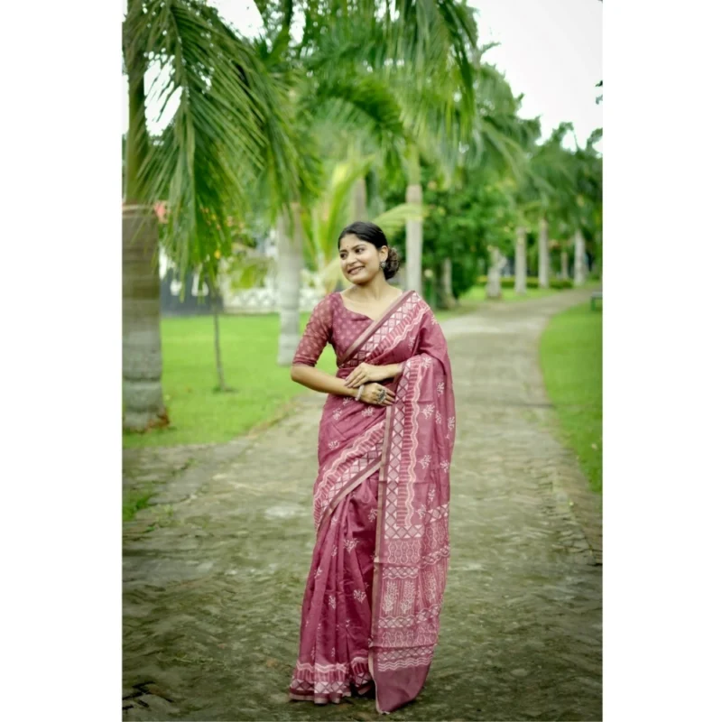 Generic Women's Cotton Printed Saree With Unstitched Blouse (Red, 5.5 Mtr) - Image 2