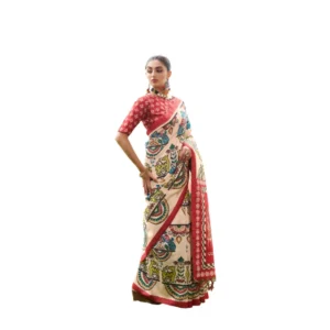 Generic Women's Tussar Silk Printed Saree With Unstitched Blouse (Maroon, 5.5 Mtr)