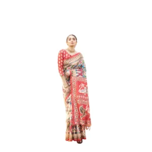 Generic Women's Tussar Silk Printed Saree With Unstitched Blouse (Maroon, 5.5 Mtr)