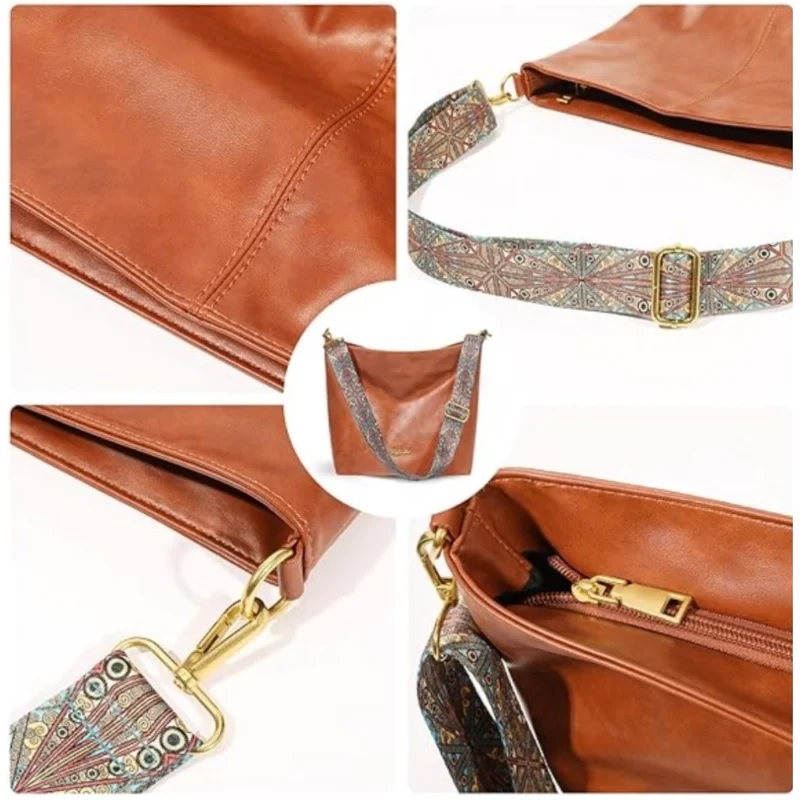 Generic Women's PU Leather Medium Sling bag Zipper Handbag (Brown) - Image 2