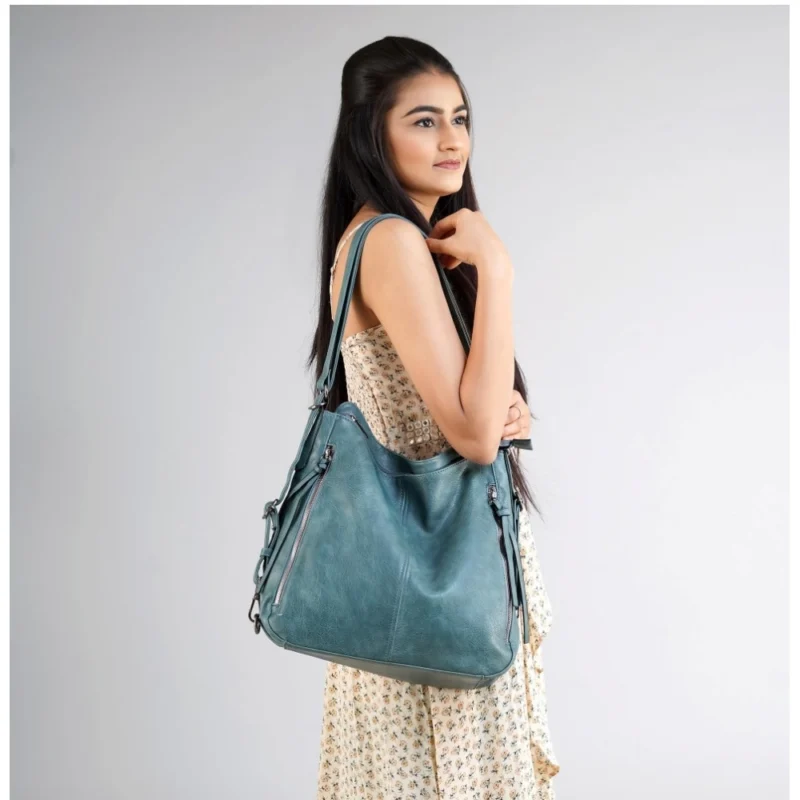 Generic Women's PU Leather Medium Shoulder Zipper Handbag (Blue) - Image 4