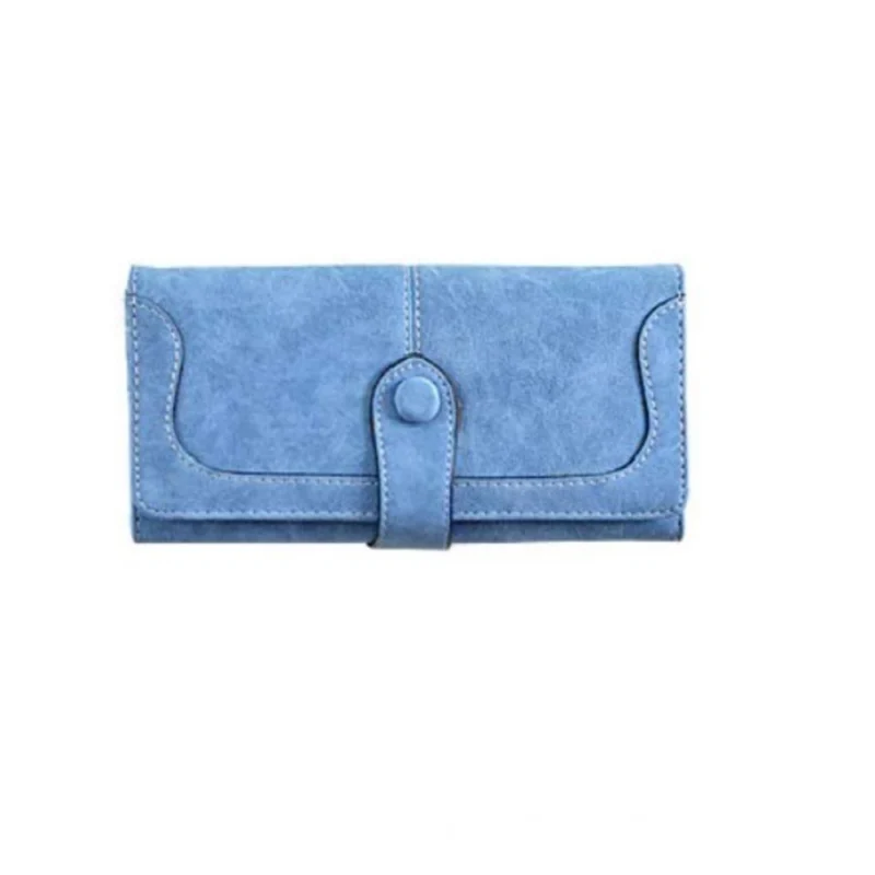 Generic Women's Faux Leather Medium Snap Button Wallet (Blue)