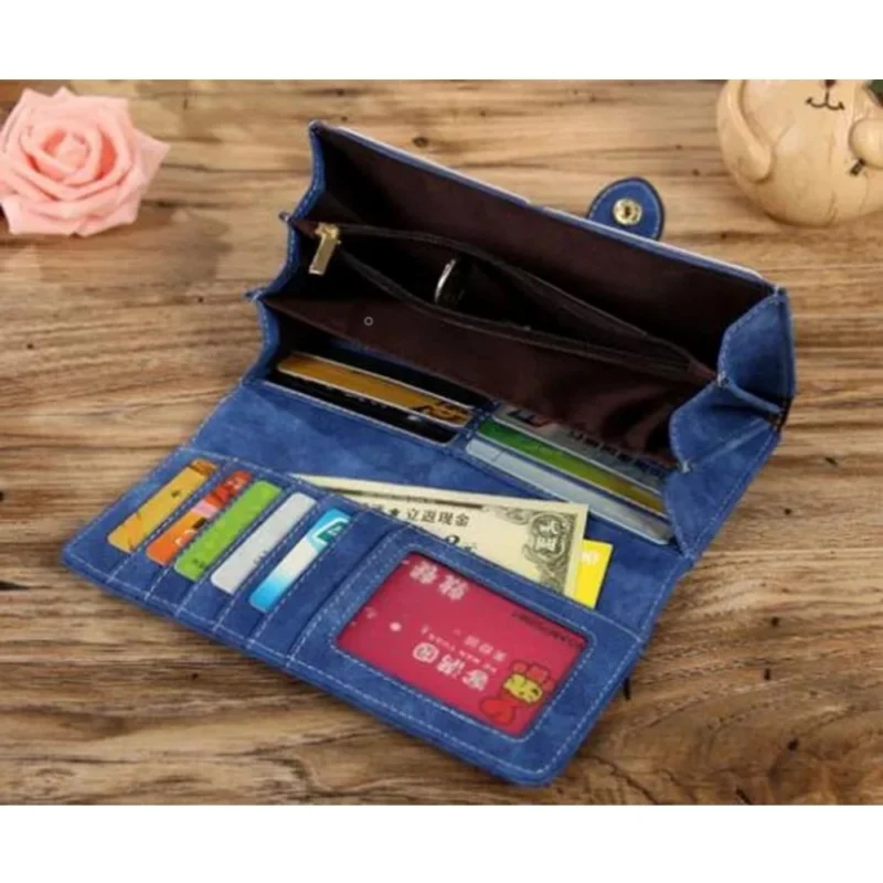 Generic Women's Faux Leather Medium Snap Button Wallet (Dark Blue) - Image 3