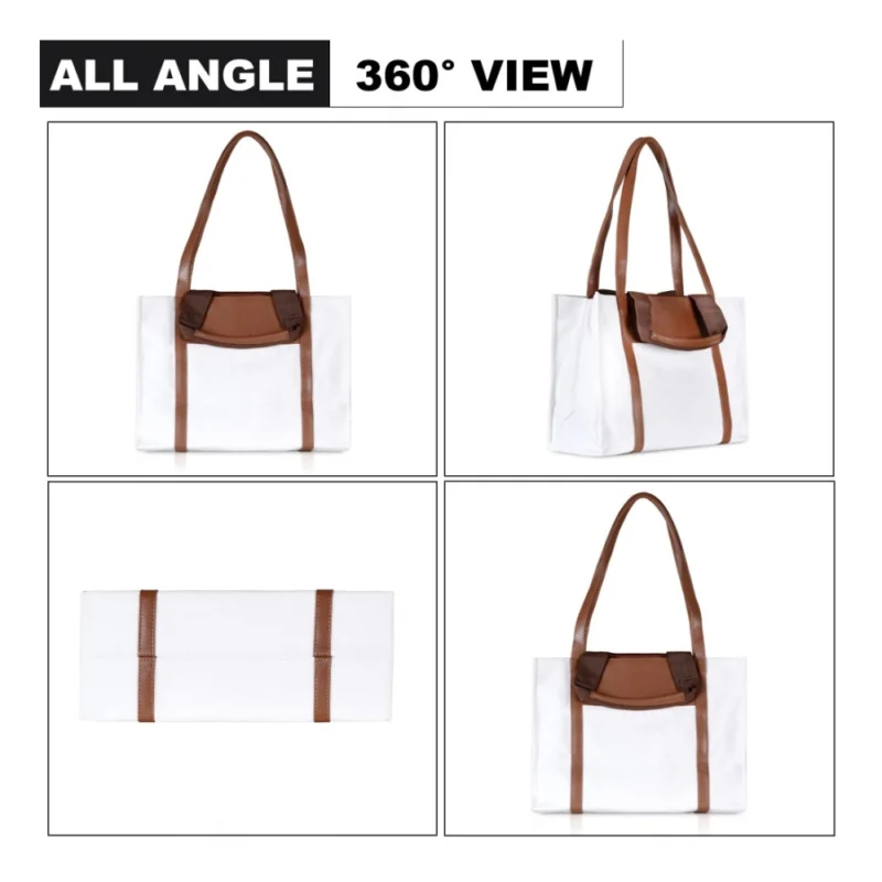 Generic Women's Canvas Medium Top handle Satchel Zipper Handbag (White) - Image 4
