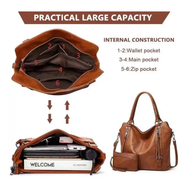 Generic Women's PU Leather Large Shoulder Zipper Handbag (Brown) - Image 2