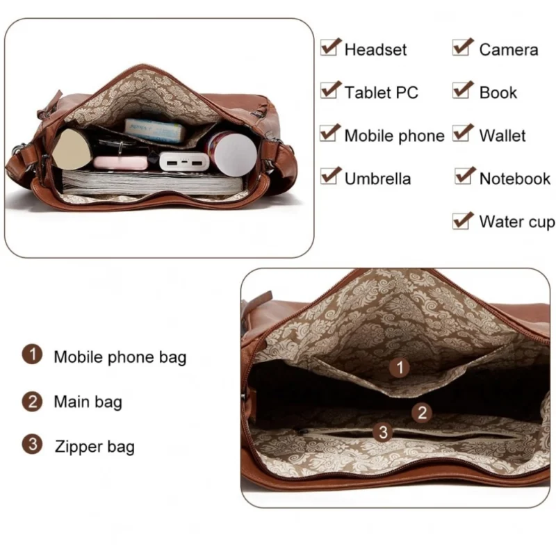 Generic Women's PU Leather Medium Shoulder Zipper Handbag (Brown) - Image 2