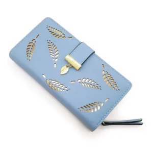 Generic Women's Faux Leather Medium Snap Button Wallet (Blue)