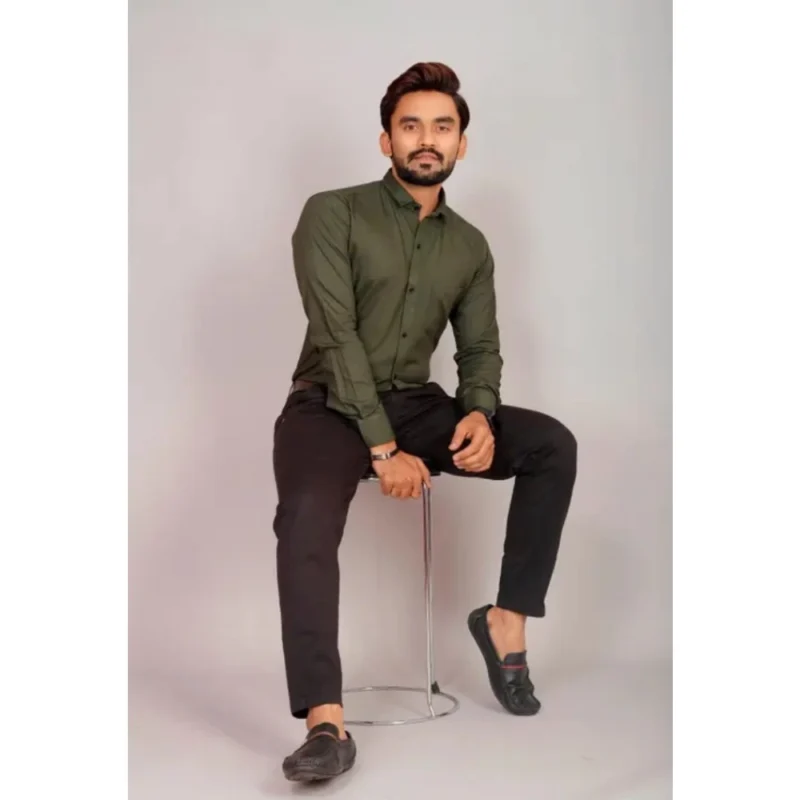 Generic Men's Casual Cotton Solid Full Sleeve Shirt (M.Green) - Image 4