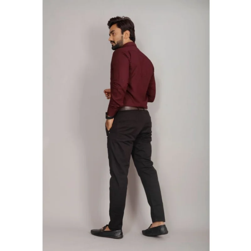 Generic Men's Casual Cotton Solid Full Sleeve Shirt (Brown) - Image 3